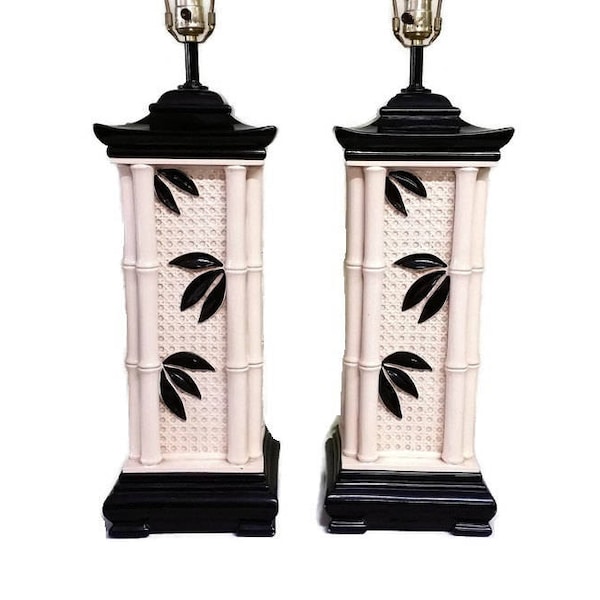 Pagoda Hollywood Regency Large Porcelain Lamps