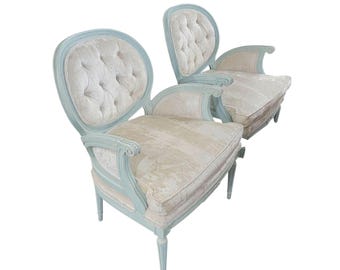 Pair Louie XVI French Cabriolet Arm Chairs