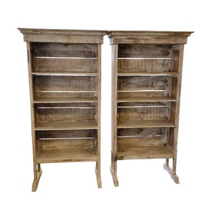 Pair Rustic Pine Wood Storage / Book Shelves