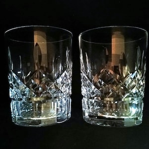 Pair Waterford Lismore Double Old Fashion Glasses