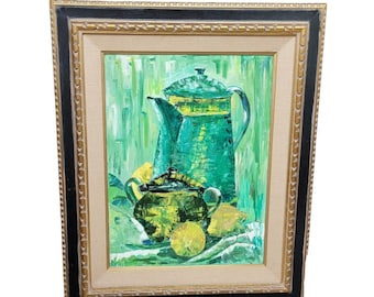 Mid Century Lime Green Still Life Painting