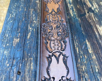 Hand Tooled and Dyed Saddle Leather Guitar Strap - Custom work available