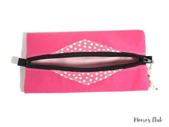 Porta trucchi Astuccio Scuola Pencil Case Portapenne fucsia con pois  bianchi -  Italia