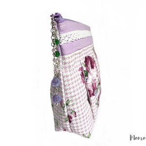 Lavender bellows clutch bag with flowers and lace image 6