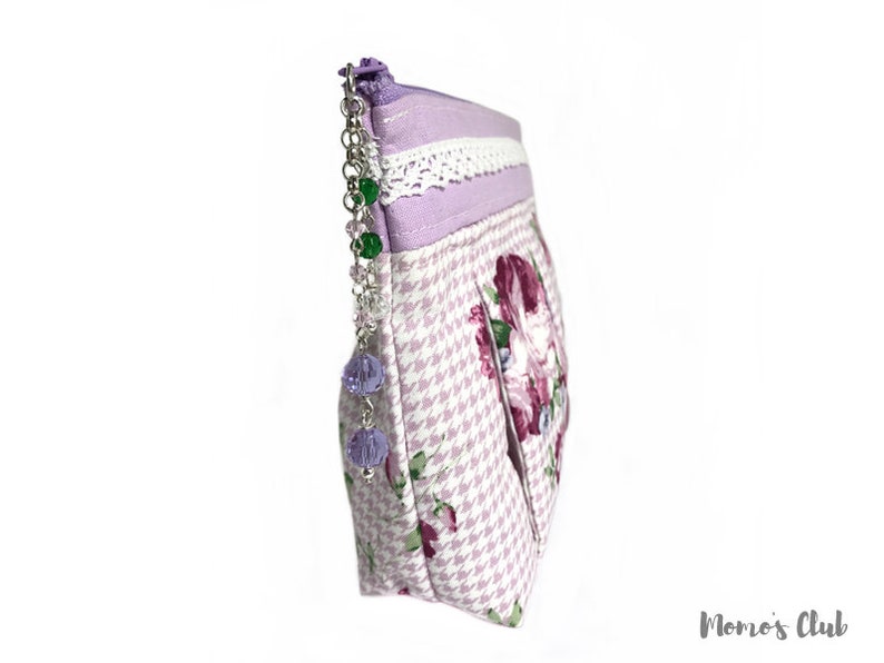 Lavender bellows clutch bag with flowers and lace image 6