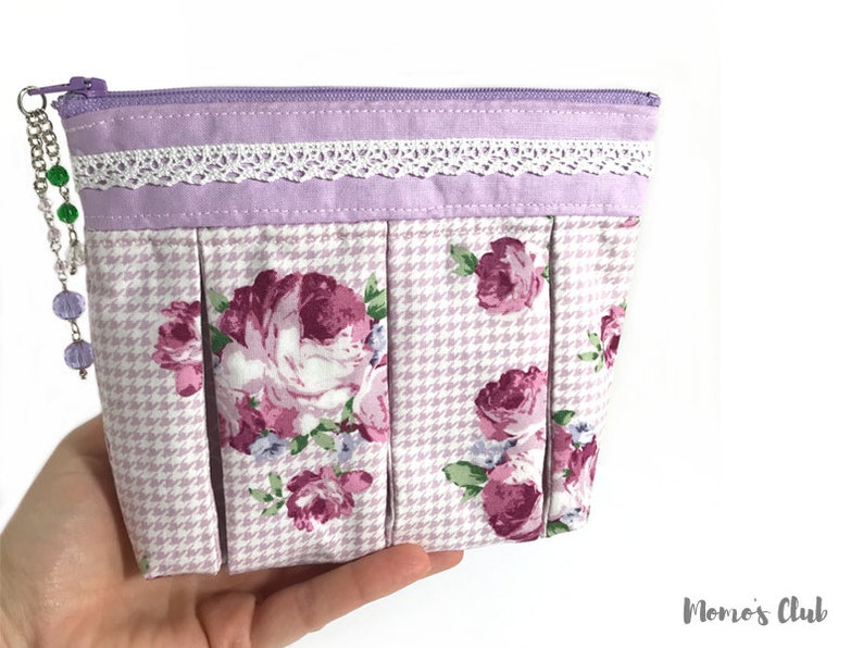 Lavender bellows clutch bag with flowers and lace image 1
