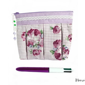 Lavender bellows clutch bag with flowers and lace image 5