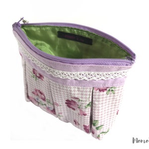 Lavender bellows clutch bag with flowers and lace image 2