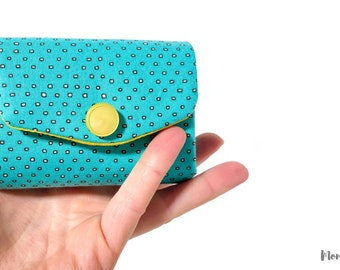 Coin purse - Smart wallet - Coin Purse - Cash System - Turquoise ear holder with white squares