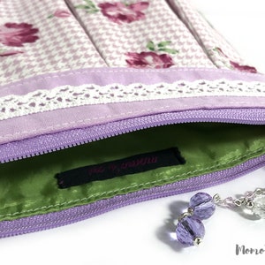 Lavender bellows clutch bag with flowers and lace image 3