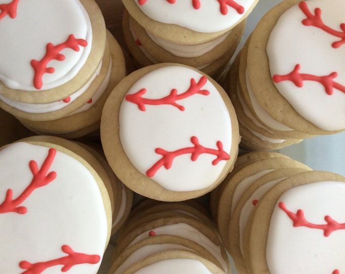 Baseball Cookies: Hand Decorated Sugar Cookies, Party Favors