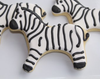 ZEBRA Decorated Cookies Animal themed Birthday Cookies Decorated Cookies Happy Birthday Party Sugar Cookies Party Favors