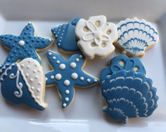 Beach Wedding Cookies: Starfish, Seashell, Sanddollar Favors