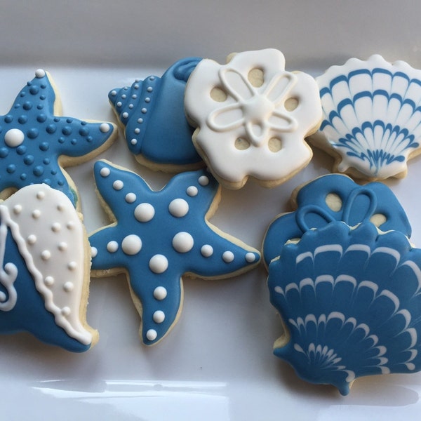 BEACH Wedding Cookies / Starfish / Conch Shell / Sanddollar / Bridal shower / Beach Party / Destination Wedding Favor // Bachelorette party