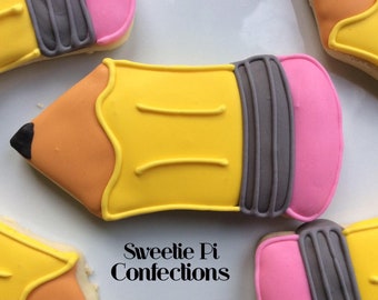 PENCIL Decorated Cookies Teacher Gifts  end of the year teacher gift Customize your order school bus chalkboard pencil crayon apple