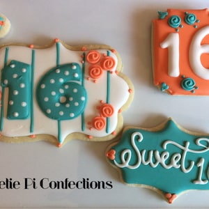 Sweet 16 Decorated Cookies 16th Birthday Cookies Decorated Cookies Happy Birthday Party Sugar Cookies Party Favors