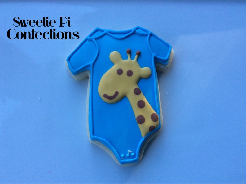 Onesie Cookie Baby Shower Cookies Giraffe Onesie Baby Shower Ideas Baby Shower Favors Jungle Theme Baby Boy Baby Girl