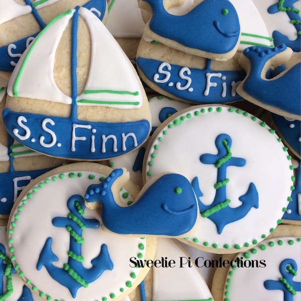 NAUTICAL themed Cookies // Baby Shower // Birthday Party // Sailboat // Anchor // Ocean // Whales // Decorated Cookies /