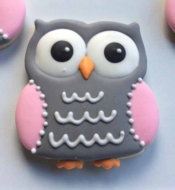 Owl Decorated Cookies Baby Shower Birthday Party Pink And Gray Etsy