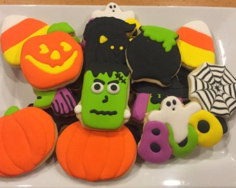 Halloween Sugar Cookies: Frankenstein, Ghost, Pumpkin Party Favors