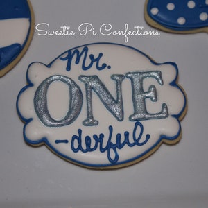 Mr. ONEderful Bow Tie Mustache One Year Old decorated cookies boy first birthday party black white gold party favors