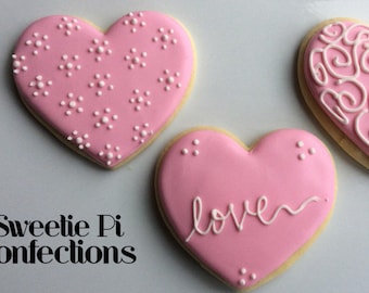 Decorated Heart Cookies: Bridal Shower Favors, Royal Icing (12)