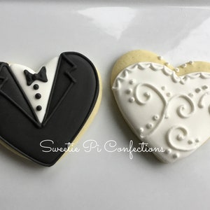 Wedding Cookies Bride and Groom Heart Shaped Wedding Favors Bridal Shower Bachelorette Party