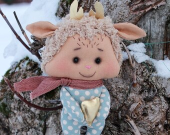 Christmas gift soft toy Woodland deer Stuffed deer little small animal toy cute Xmas decoration ornament gold heart plush xmas tree kids