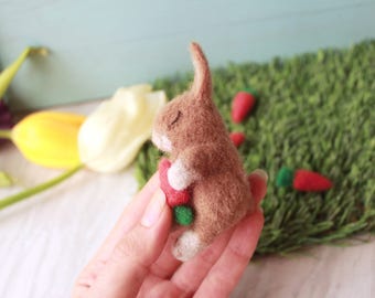 Easter Needle Felted Brown flop Eared sleeping Peter Bunny ears for kids gift decorations soft toy girl boy decoration plush decor