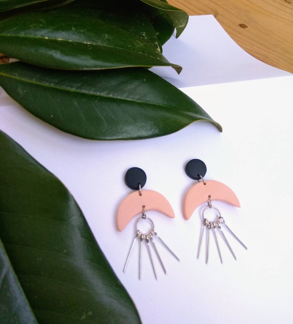 Minimalist Earrings Modern Geometric Art Contemporary Soft Black