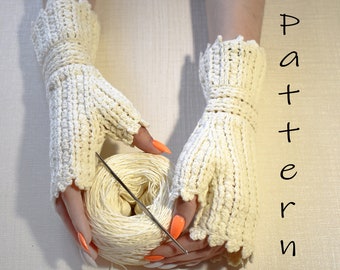 Crochet pattern Trieste. Crochet fingerless gloves PDF pattern. Modern warm mittens pattern. Sizes XS, S-M, L. English.