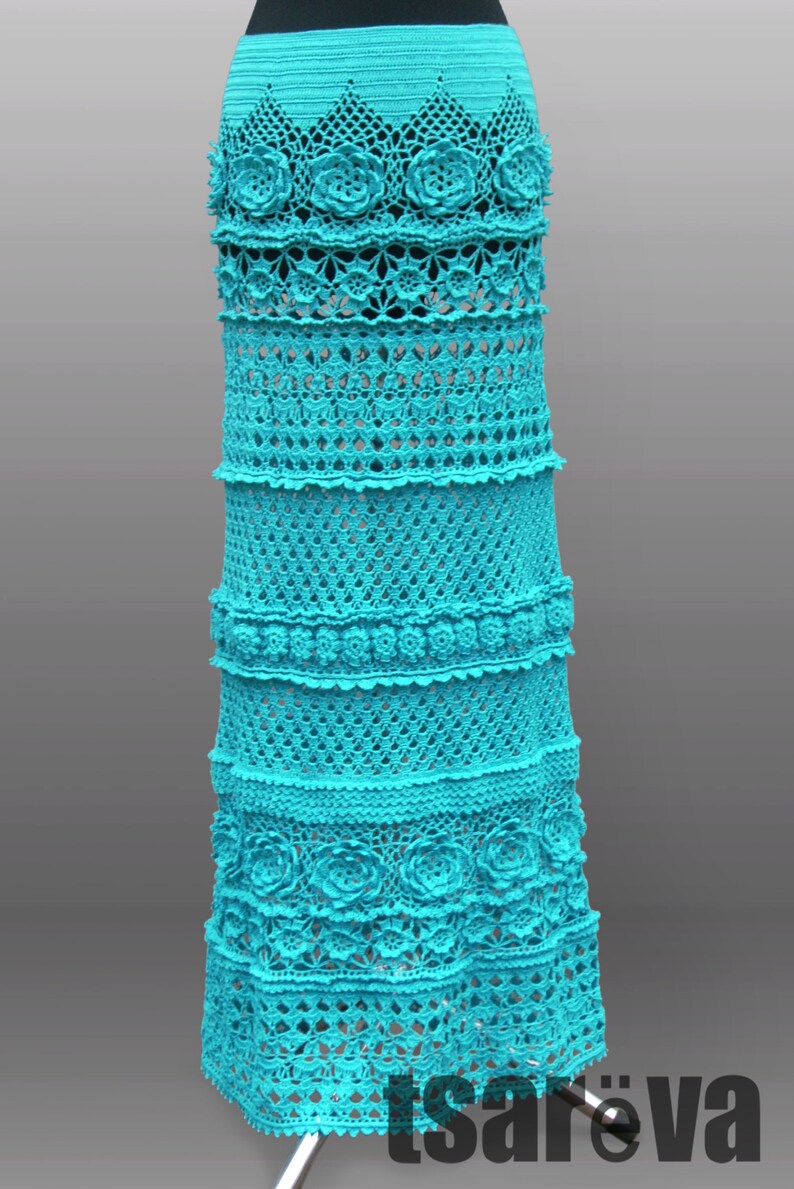 Crochet skirt Noa. Turquoise bohemian maxi women handmade lace Etsy