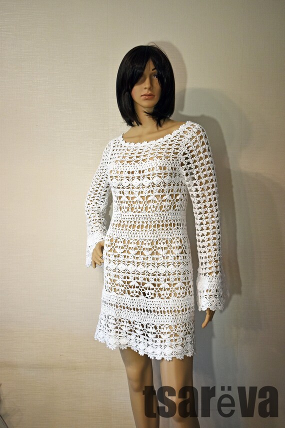 white cotton crochet dress
