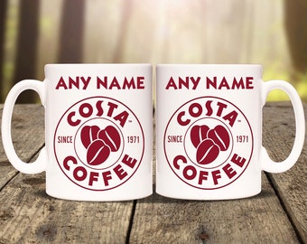 Personalised Costa Coffee Theme Mug & Coaster Customised Novelty Gift Set
