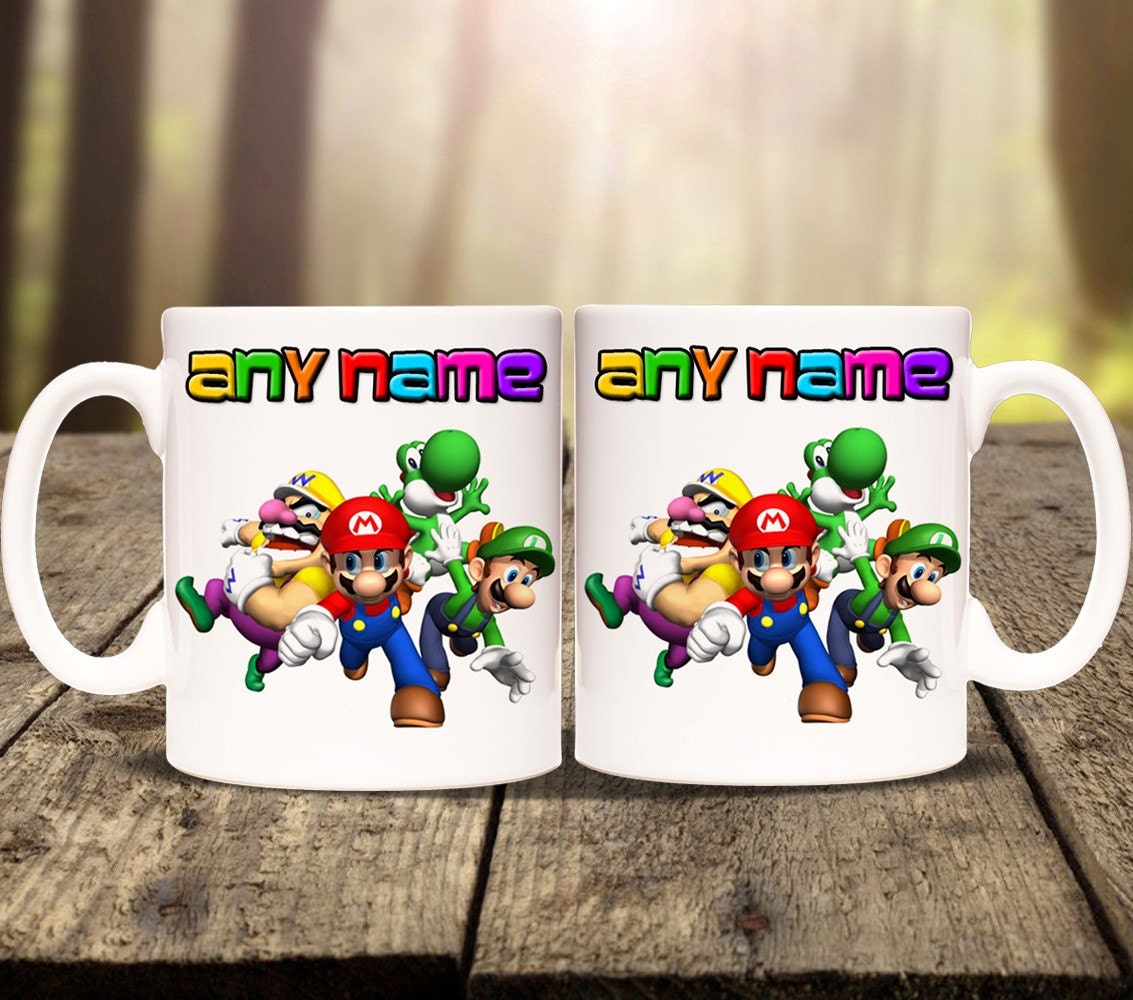 Personalised Super Mario mug cup. Print any name message or Etsy
