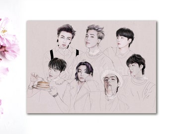 PRINT BTS A5 | Butter BTS | kpop art print | illustration | fanart, kpop, jungkook, jimin, rm, v, jhope, jin, rm, suga