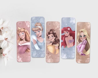 Markeringen Disney-prinsessen | Rapunzel, Belle, Aurora, Ariël, Assepoester | disney, marcapáginas, princesa, enredados