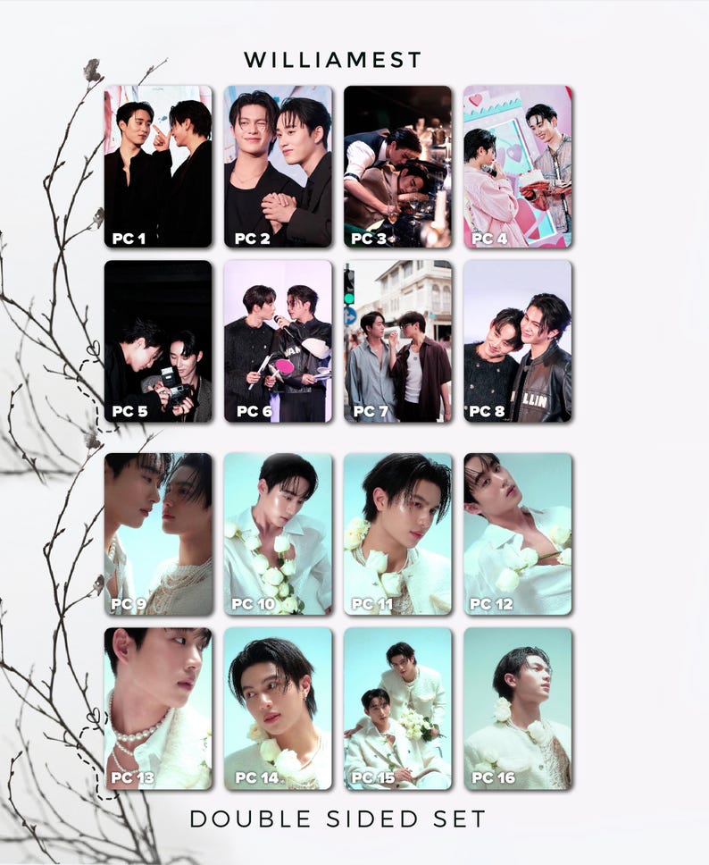 May include: A double-sided set of sixteen photo cards featuring various images of people. The cards are labeled PC 1 through PC 16. The text "WILLIAMEST" and "DOUBLE SIDED SET" are also visible.