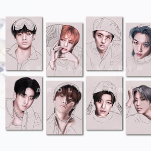Stray Kids 5 STAR Postal A6 / Cartão postal / fanart, kpop, bang chan, hyunjin, in, lee know, felix, jeongin, han jisung, changbin, seungmin