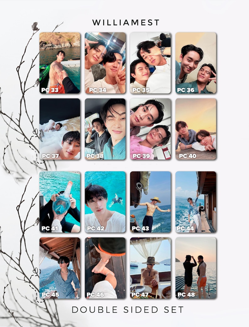 May include: A double-sided set of photo cards featuring various images of people. The cards are labeled with the text "WILLIAMEST" and numbered PC 33 through PC 48. The cards show people in various settings, including outdoors and indoors.