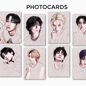 Photocards Stray Kids ATE SET | pcs, fanart, stay kpop, bangchan, hyunjin, in, lee know, felix, jeongin, han jisung, changbin, seungmin