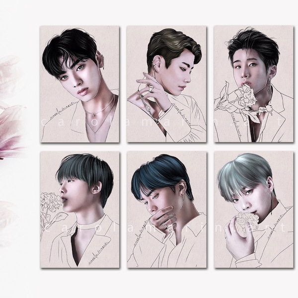 Impression postale A6 Astro Blue Flame | Aroha, fanart, kpop, Jinjin, MJ, Cha Eun-woo, Moonbin, Rocky, Sanha