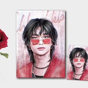Carte imprimée et carte photo pour enfants errants Hyunjin ATE | 2024 | Stay, lunettes rouges hyunjin, chck chck boom, fanart, skz, kpop, hwang hyunjin