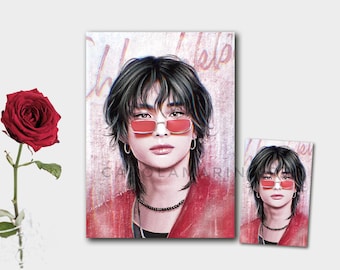 ATE Hyunjin Stray Kids Druck & Fotokarte | 2024 | Bleib, rote Brille Hyunjin, chck chck Boom, Fanart, skz, kpop