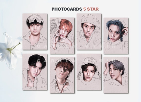 PHOTOCARDS Stray Kids 5 STAR SET | fanart, stay kpop, bang chan, hyunjin, in, lee know, felix, jeongin, han jisung, changbin, seungmin