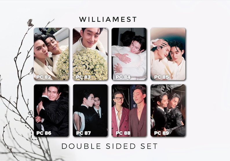 May include: A double-sided set of photo cards featuring images of two men in various poses. The cards have a white border and are labeled with numbers. The text "WILLIAMEST" and "DOUBLE SIDED SET" are also visible.