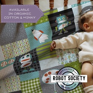 Robot Society Patchwork Fitted Crib Sheet in Organic Cotton or Minky.