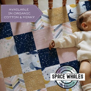 Space Whales Patchwork Fitted Crib Sheet in Organic Cotton or Minky.