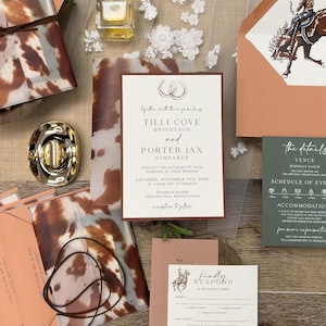 Western Wedding Invitation Suite: Cowhide Vellum Jacket, Rodeo Liner
