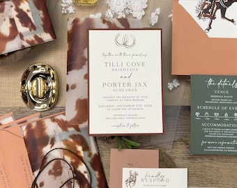Western Wedding Invitation Suite: Cowhide Vellum Jacket, Rodeo Liner